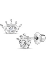 likable sterling silver crown princess screw back baby earrings